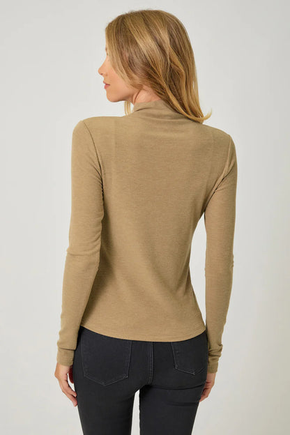 Knit Mock Neck Long Sleeve Top in Latte - Mystree