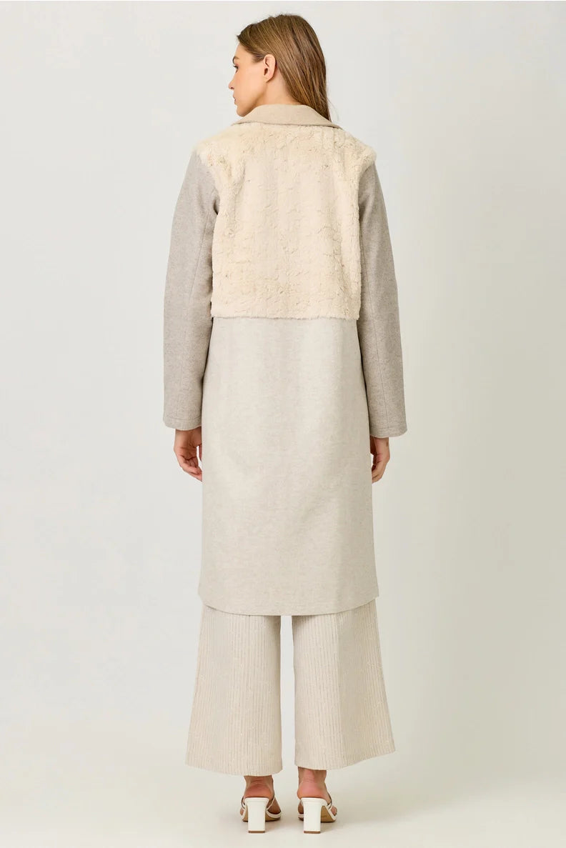Color Blocked Long Coat in Oatmeal Mix - Mystree