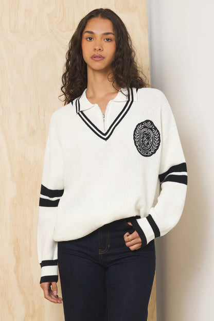 Quarter Zip Polo Sweater in Ivory - Vintage Havana