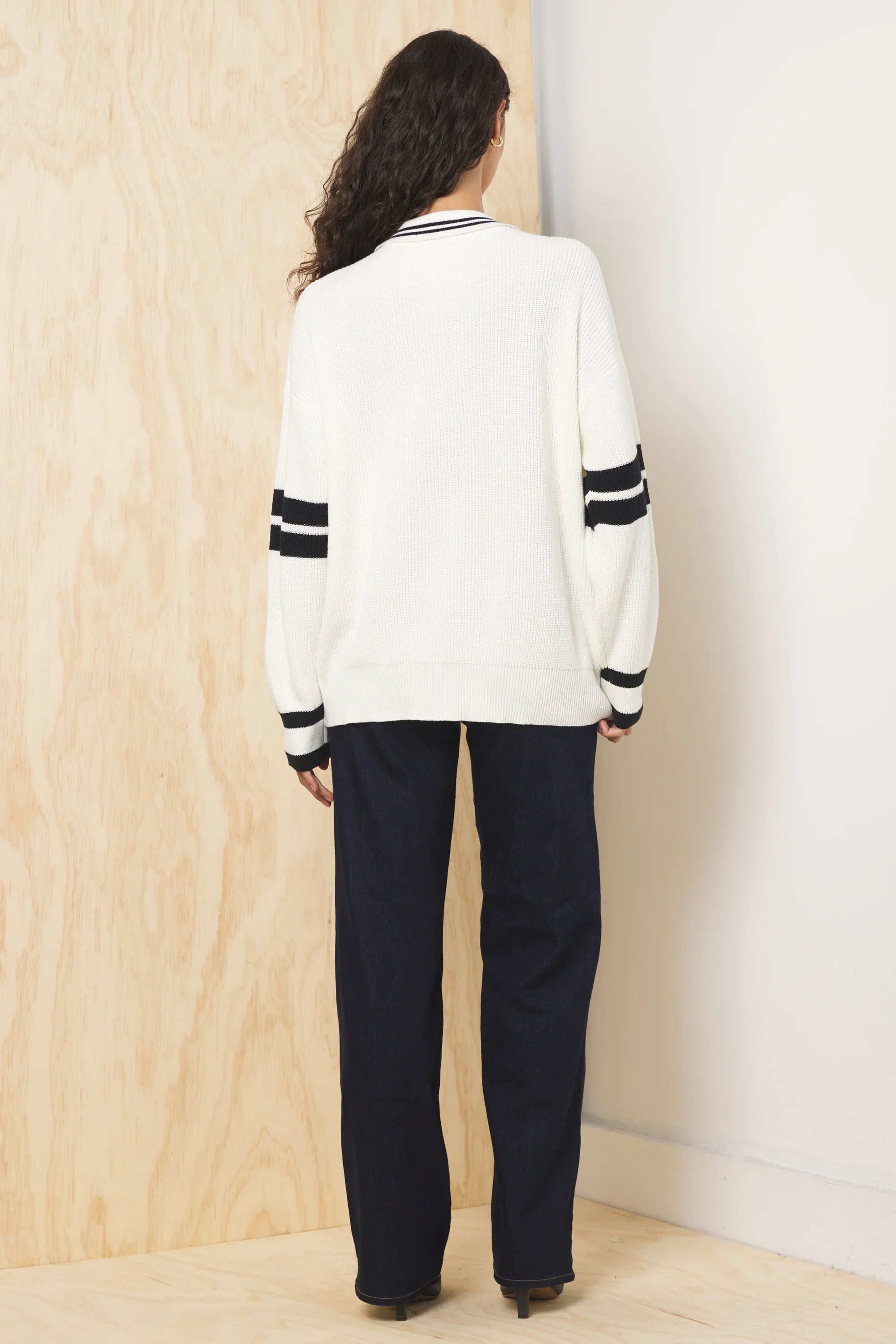 Quarter Zip Polo Sweater in Ivory - Vintage Havana